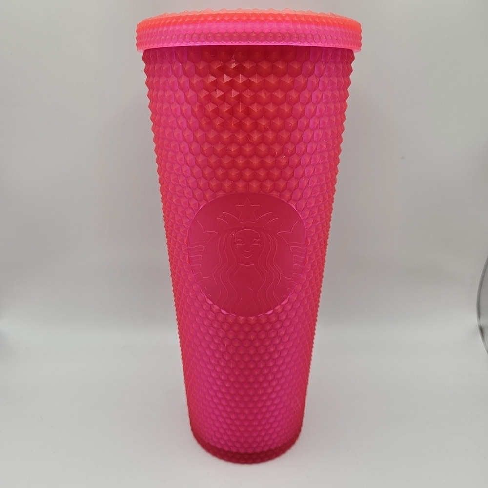 NEW Starbucks Neon Matte Pink Textured Studded Venti Tumbler 24OZ No Straw